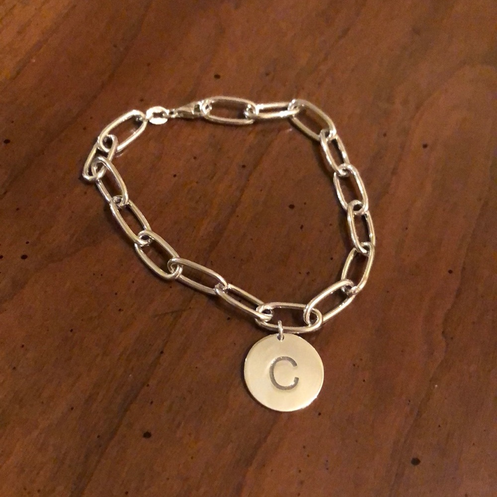 14K White Gold over Sterling “C” Bracelet